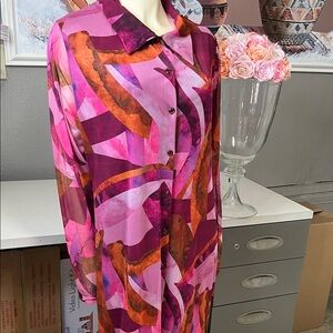 PrettyLittleThing Pink and Orange Long Sleeve Dress